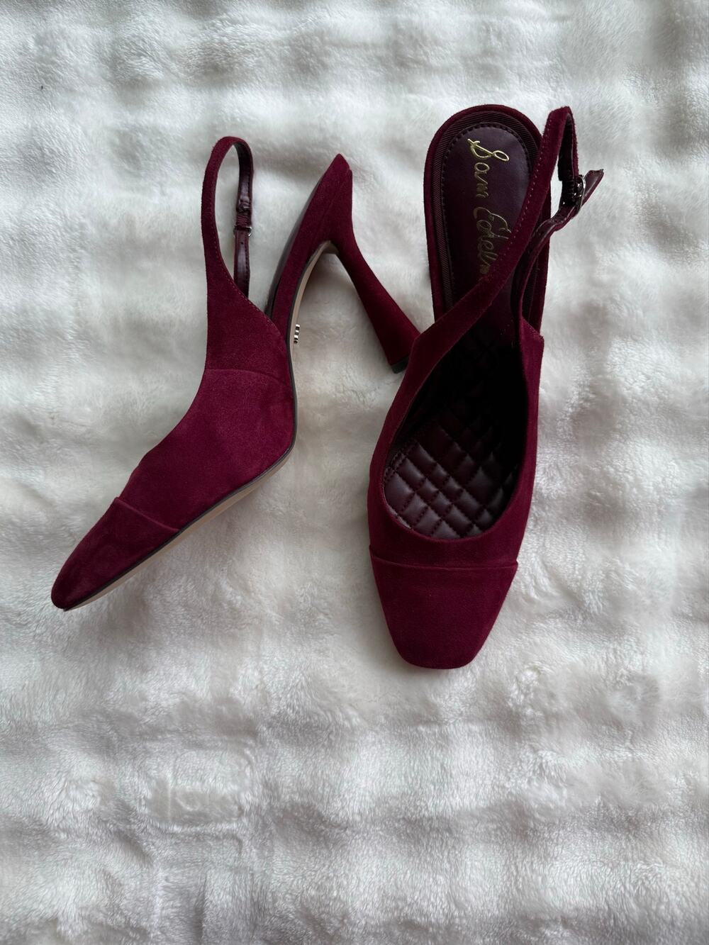 Sam Edelman Essa Burgundy Suede Slingback Heels Women’s Size 8.5 Square Toe